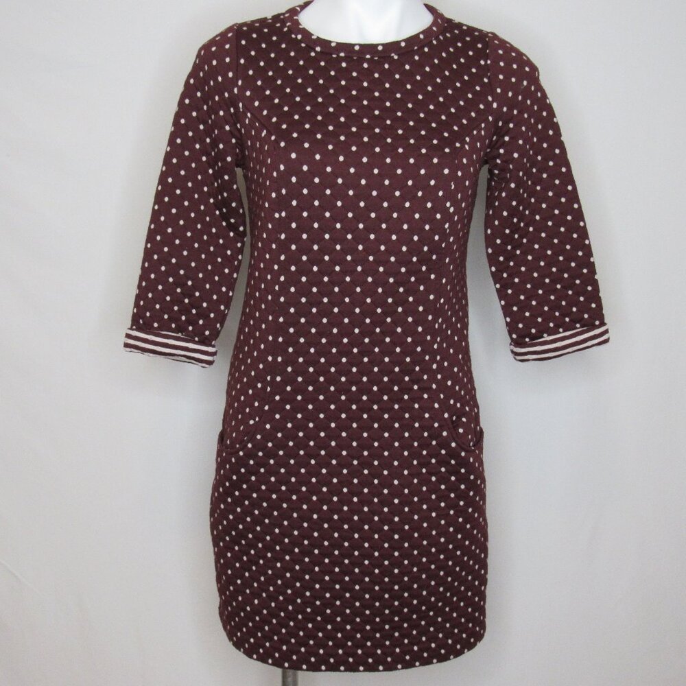 Boden Dotty Day Maroon Red Qulted Jersey Shift Dress Women's US 4
